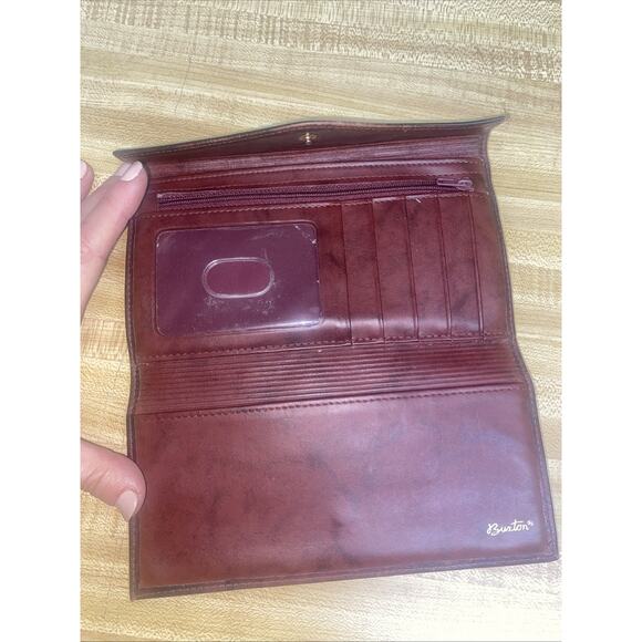 Buxton Wallet Checkbook Cover/Card Holder Red Brown Leather Kiss Lock Coin - Picture 4 of 10